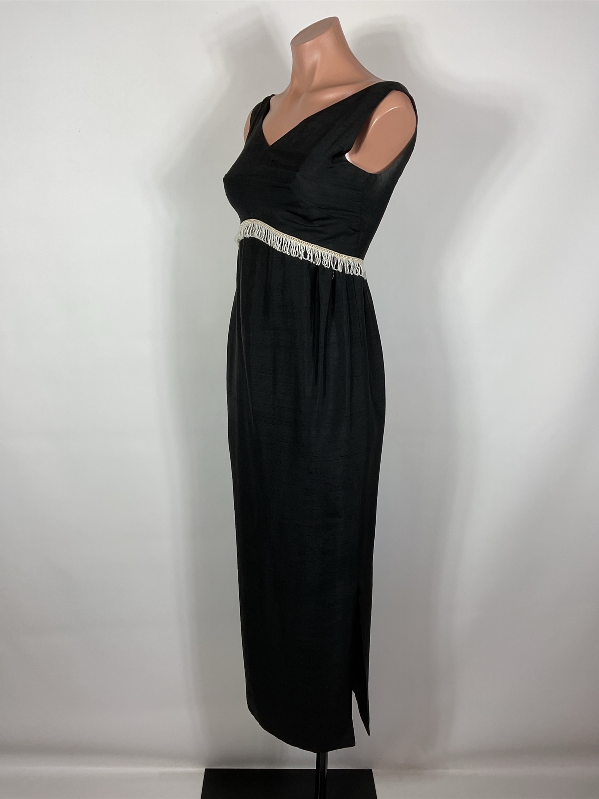 Vintage 60s Cocktail Party Sheath Dress BEADED FRINGE Little Black Dress XS/S