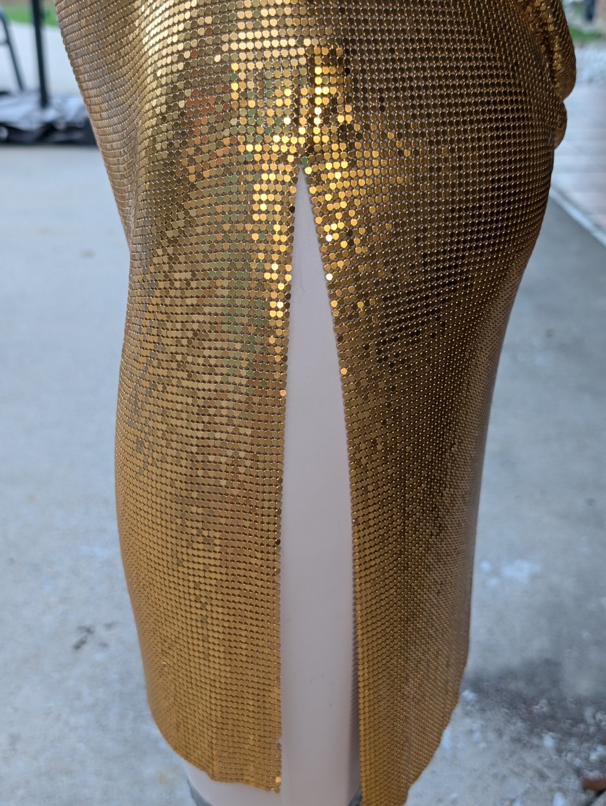 Authentic Vintage Studio 54 Dress Liquid Gold Seamless Mesh Chainmail Metal