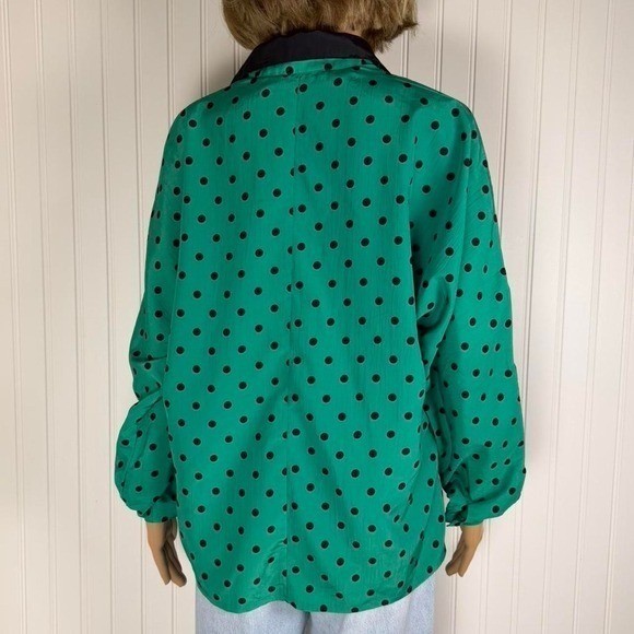 CHAUS emerald green polka dot vintage blouse