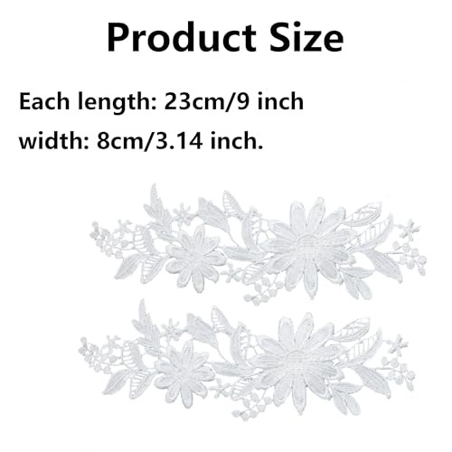 pson 1 Pair 9 x 3.14 Inch Lace Flower Embroidered, White Three 1 Pair-White