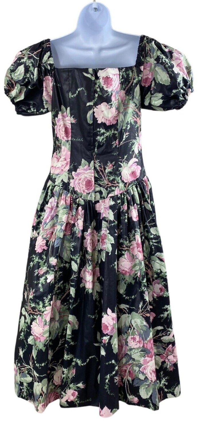 VTG 1980s s.g.gilbert Black Floral Chintz Dress Tulle Underskirt Tea Length Prom
