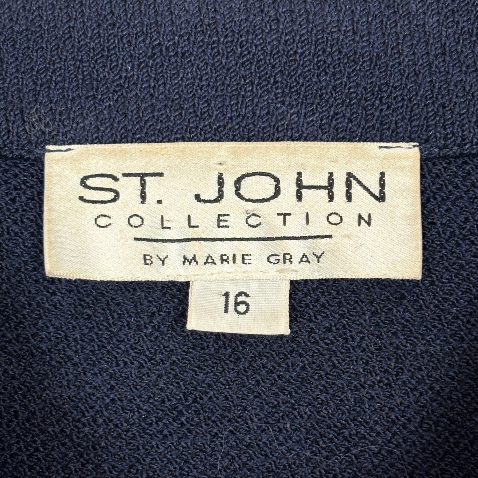 Vintage St. John Collection Knit Jacket Women 16 Navy Blue Gold Studded Zip Up