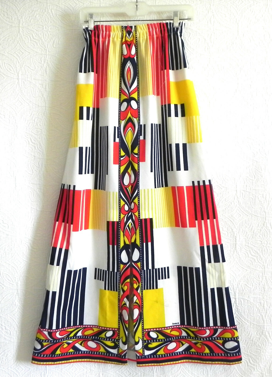 Vtg Bernardo Maxi Skirt Elastic Band Multicolor Slit Front A-Line Size US 2XS/XS