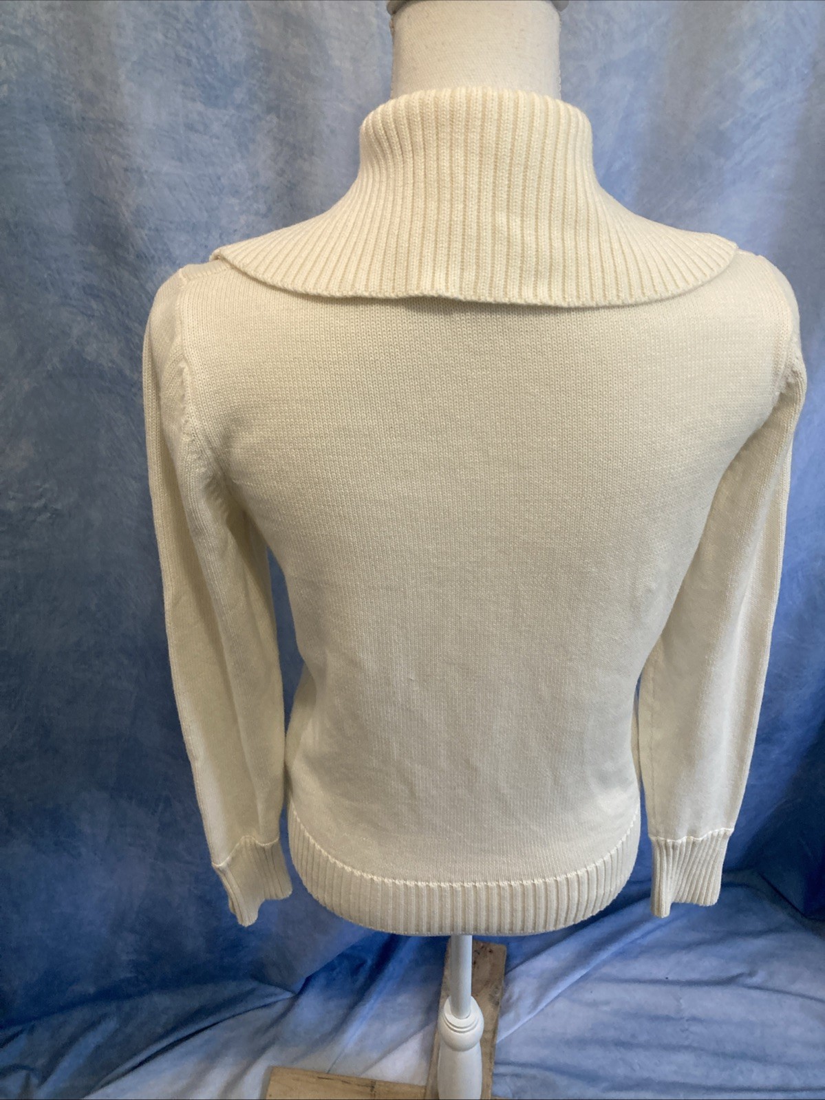 Vtg 90s Y2K August Silk Sailor Collar Sweater Womens M Ivory White Cotton Knit