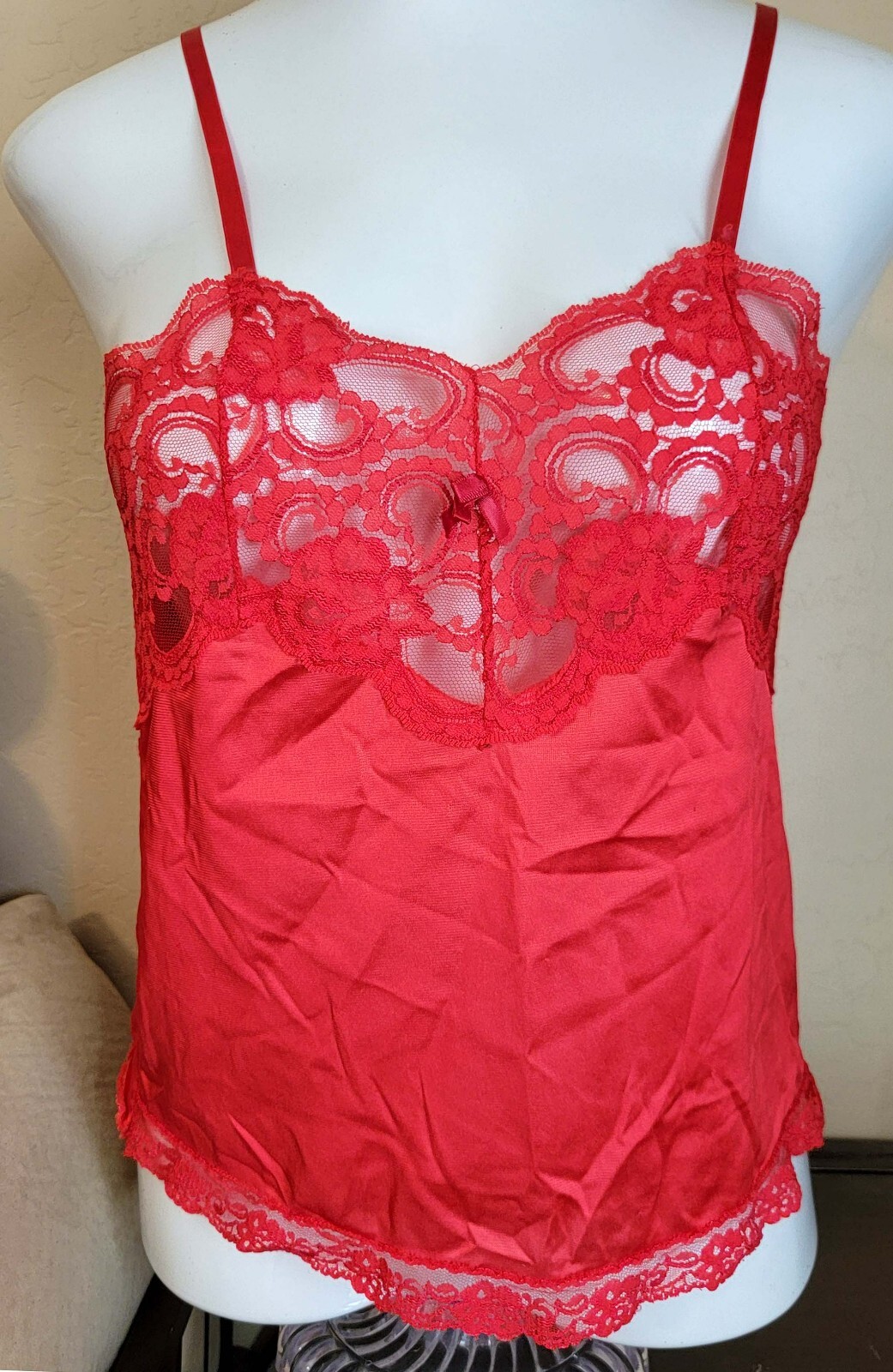 Vintage Cine Star Red Lace Camisole Size S Small Women’s Sleepwear Lace Top Trim