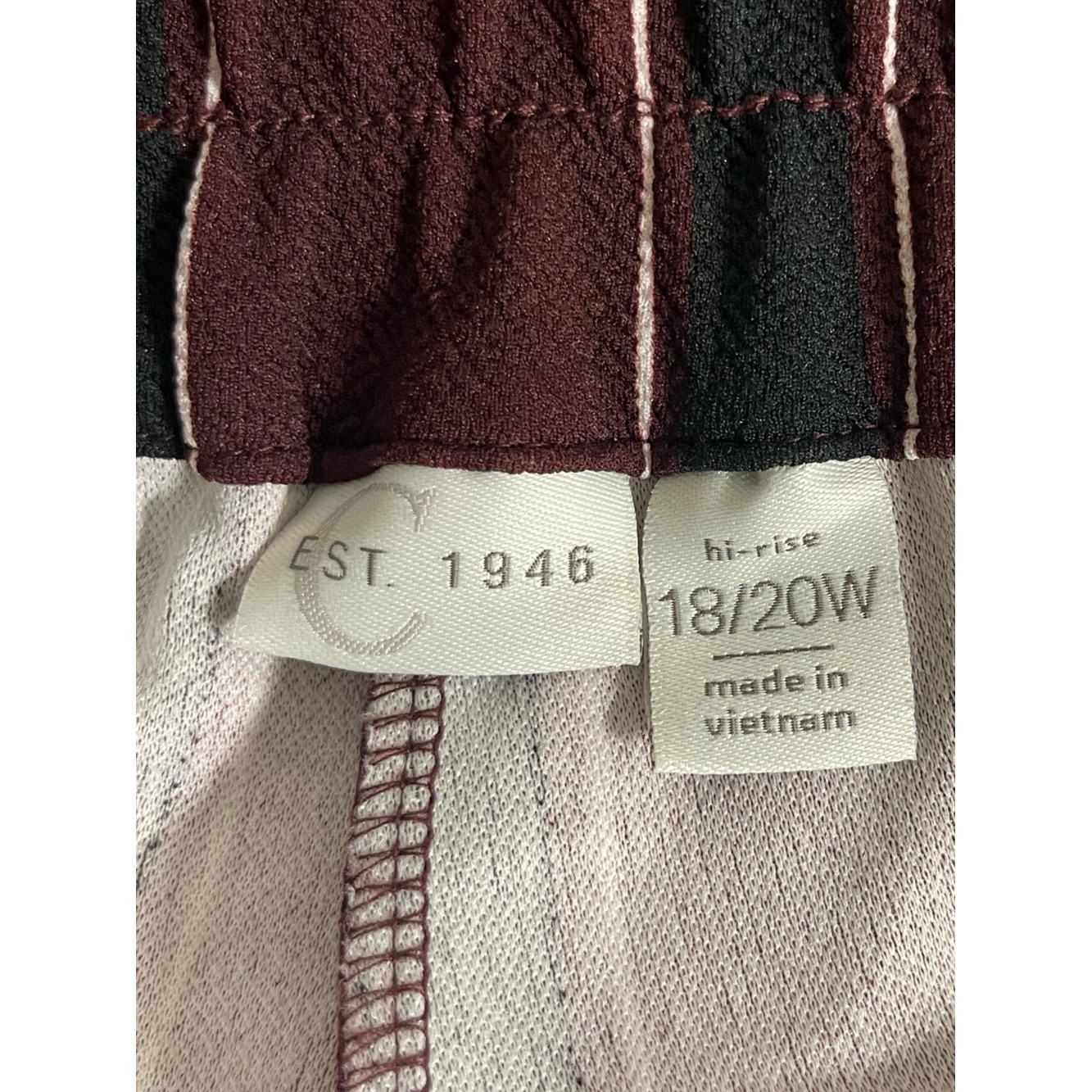 C est. 1946 Women Wide-Leg Burgundy Striped Paperbag Waist Trouser Pants 18/20W