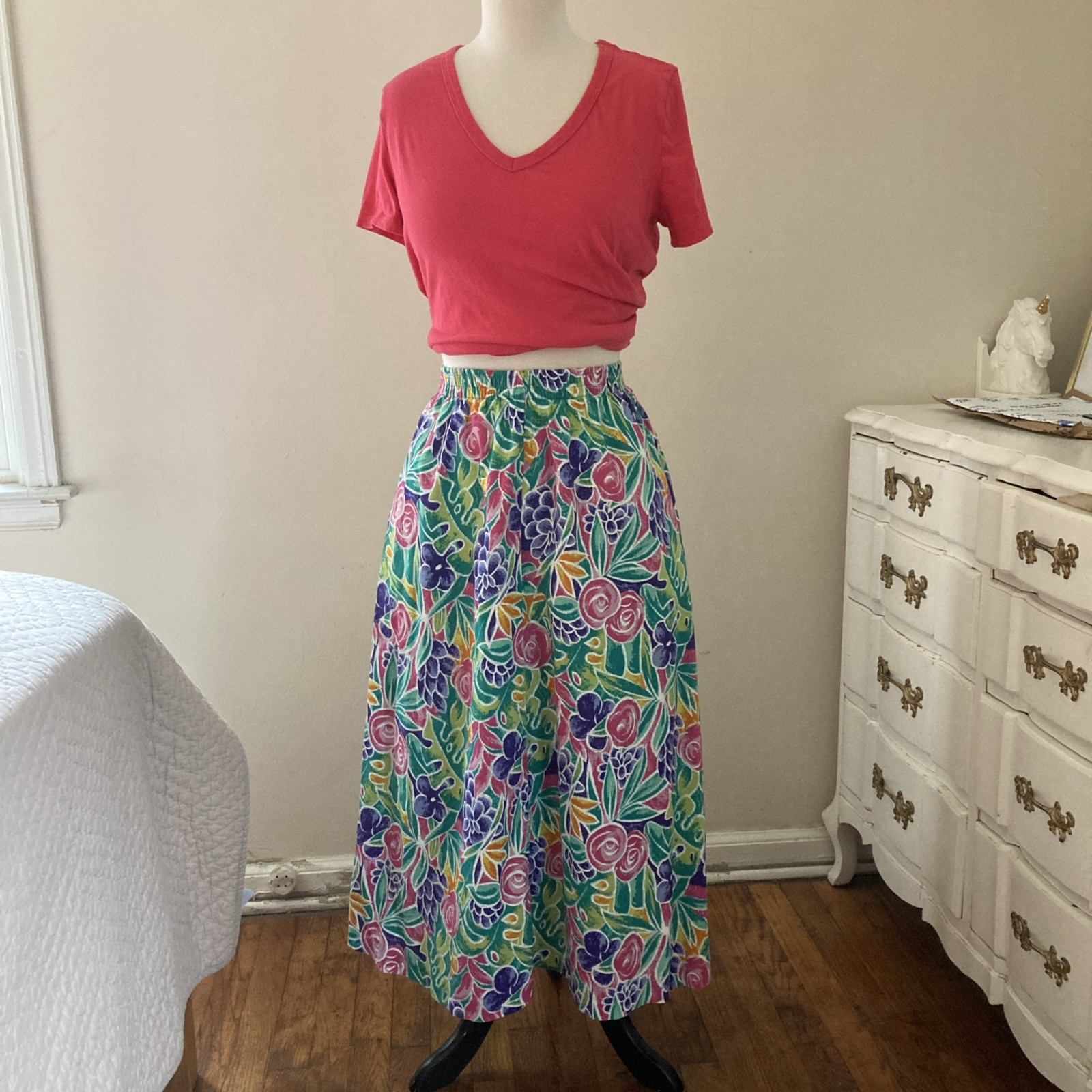 Vintage Women’s Koret A-line Cotton Skirt Boho Art To Wear Pockets 80s/90s Large