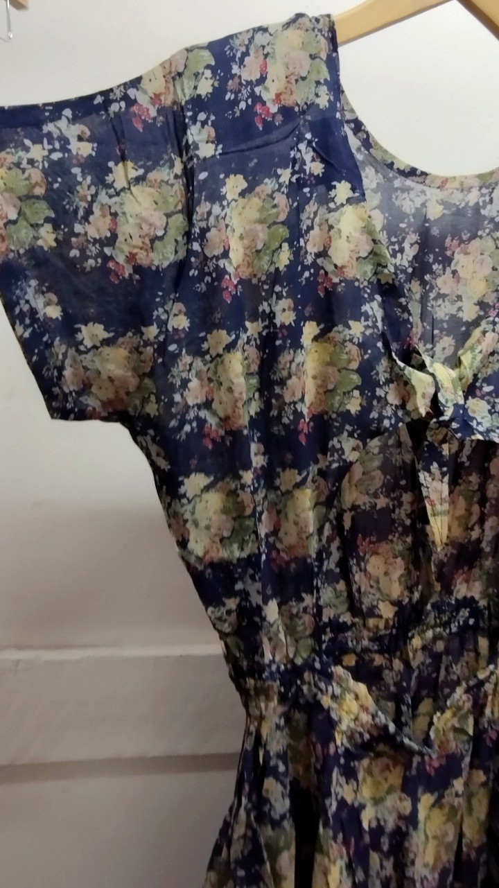 1990s Sundress Dress Midi Open Back Blue Floral Sheer Cotton – 1930s Influence