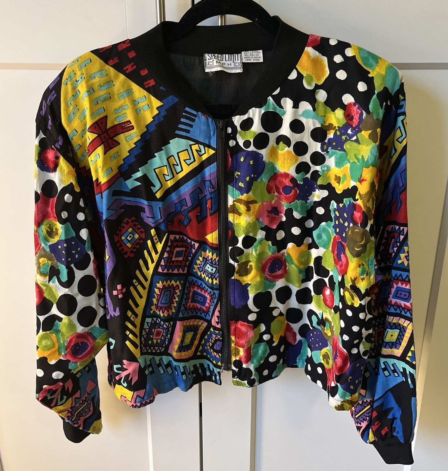 Speed Limit MPH Vtg Floral Bright Geometric 80s 90s Womens Large Jacket Bold