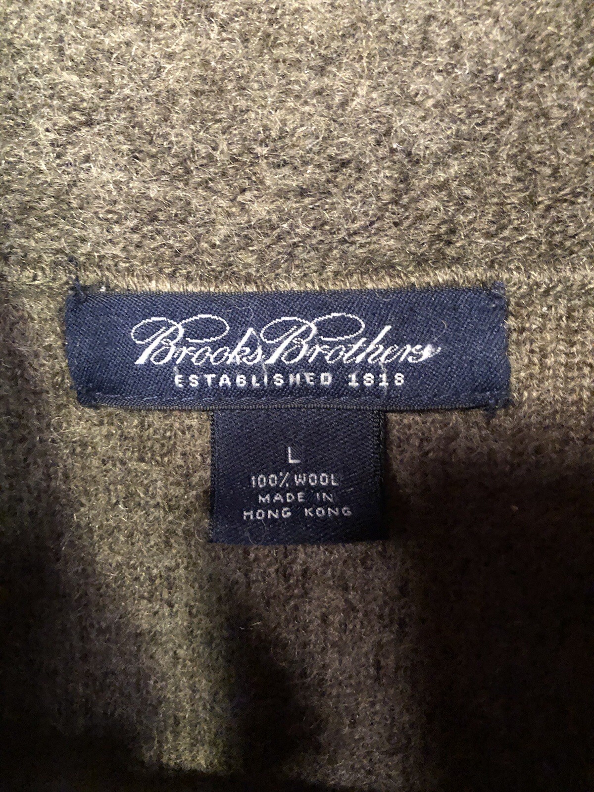 Vtg BROOKS BROTHERS 100% Wool Full Zip Sweater Gray/Green Sz L Made In Hong Kong