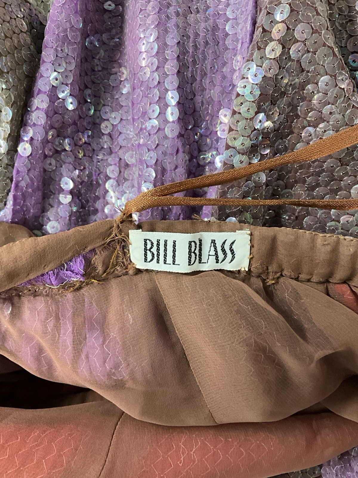 Vintage 1970’s Bill Blass Colorblock Silk and Sequin Halter Gown