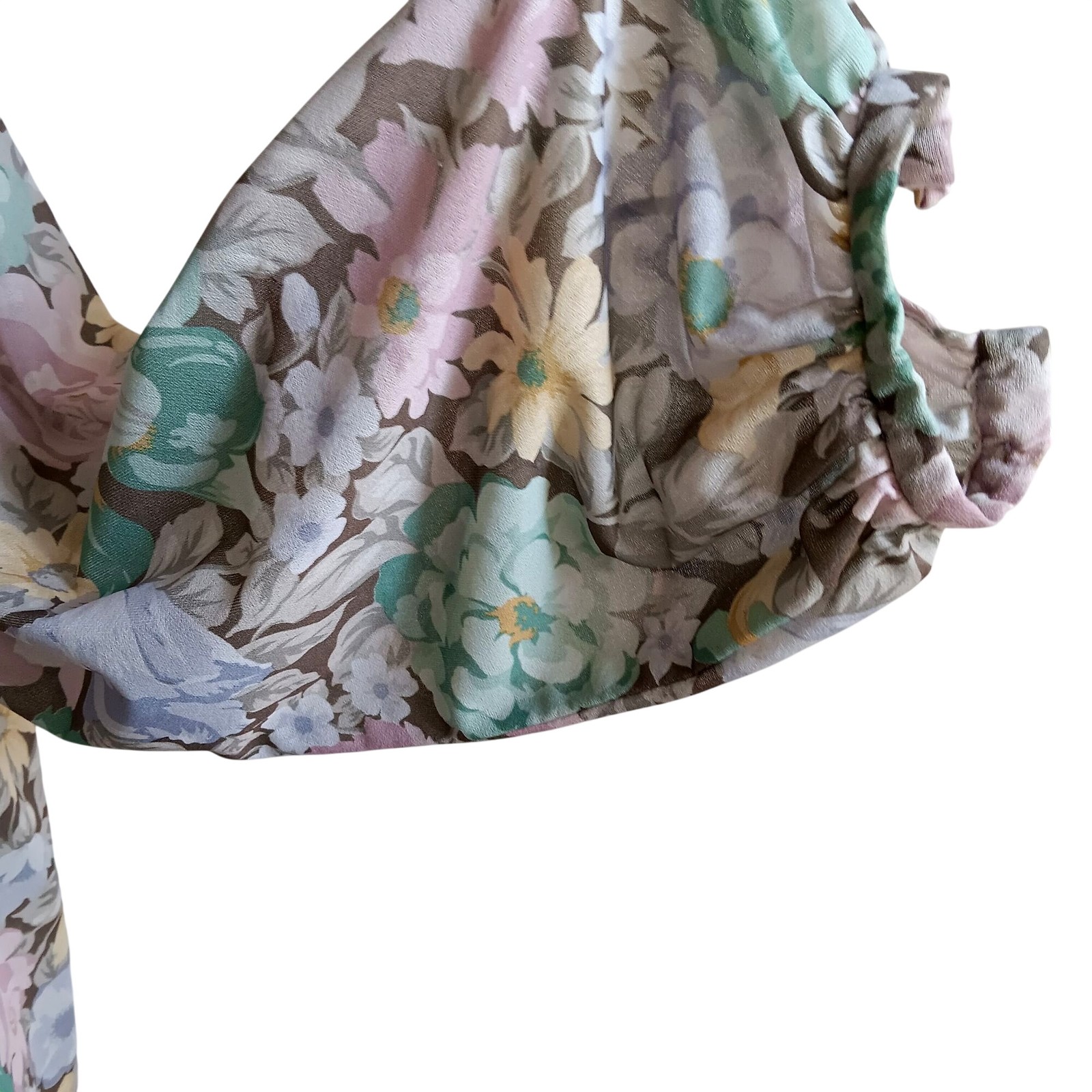 True Vintage Secretary Blouse 1980’s 2XL Sheer Floral High Neck Pastel Womens