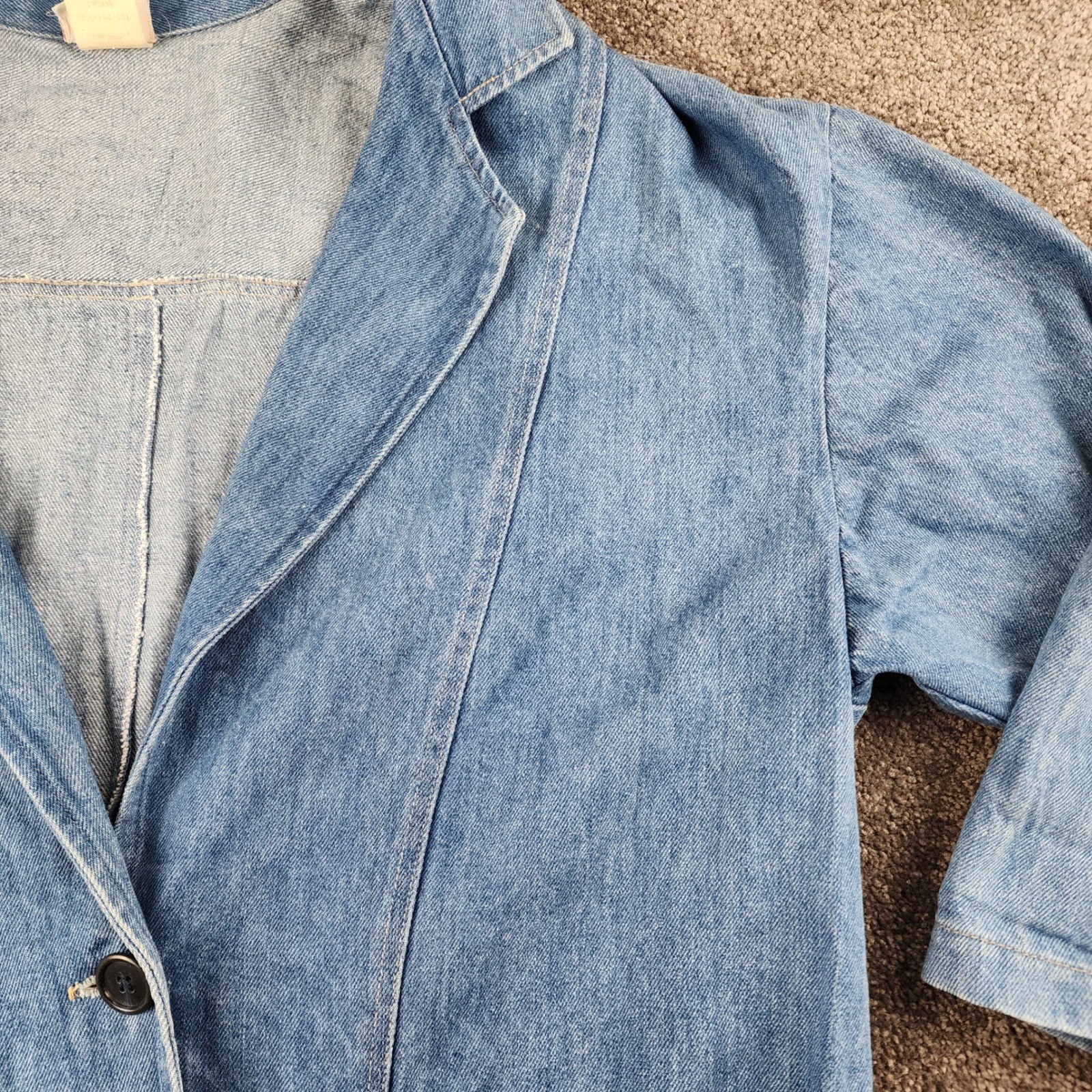 Stuffed Shirt Denim Duster Jacket Womens Large Blue Good Vintage 100% Cotton USA
