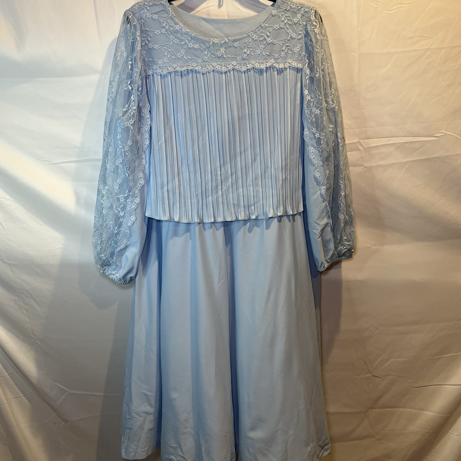 Vintage Blue Dress Sears 1970s the Fashion Place Knee Length Wedding Lace Sleeve