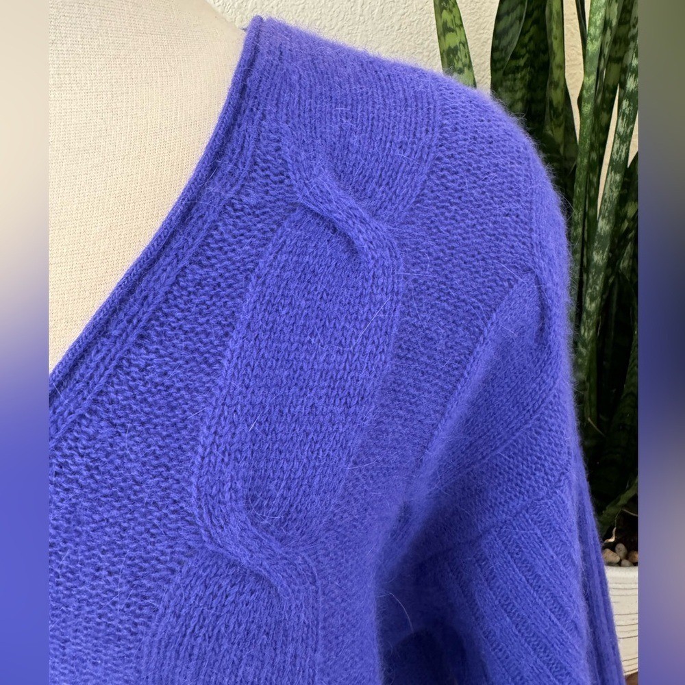 Vintage Lambswool Angora Cable Knit Sweater – Royal Purple layers Large