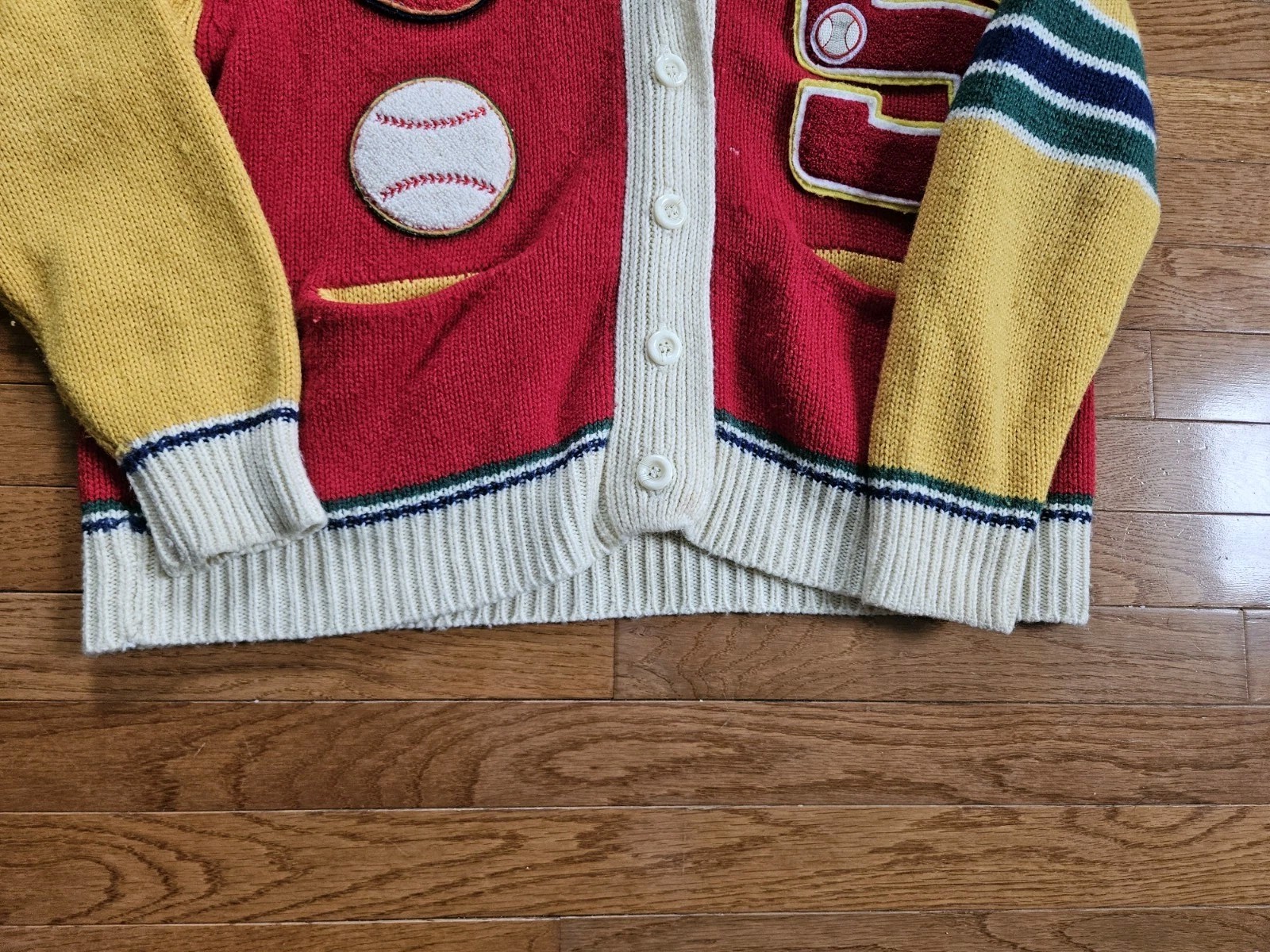 Courtney Rhodes women’s vintage varsity knit baseball cardigan sweater Large