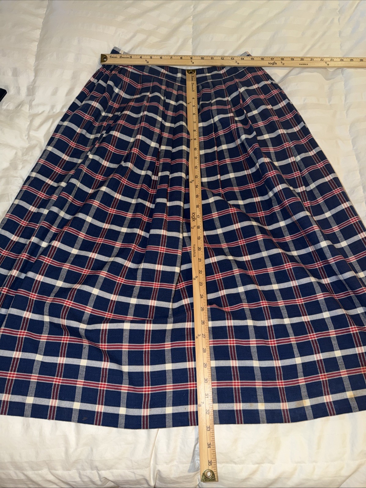 Vintage Women Plaid Skirt Sz 8 10 Red White Blue PleatsPockets Midi Prairie USA