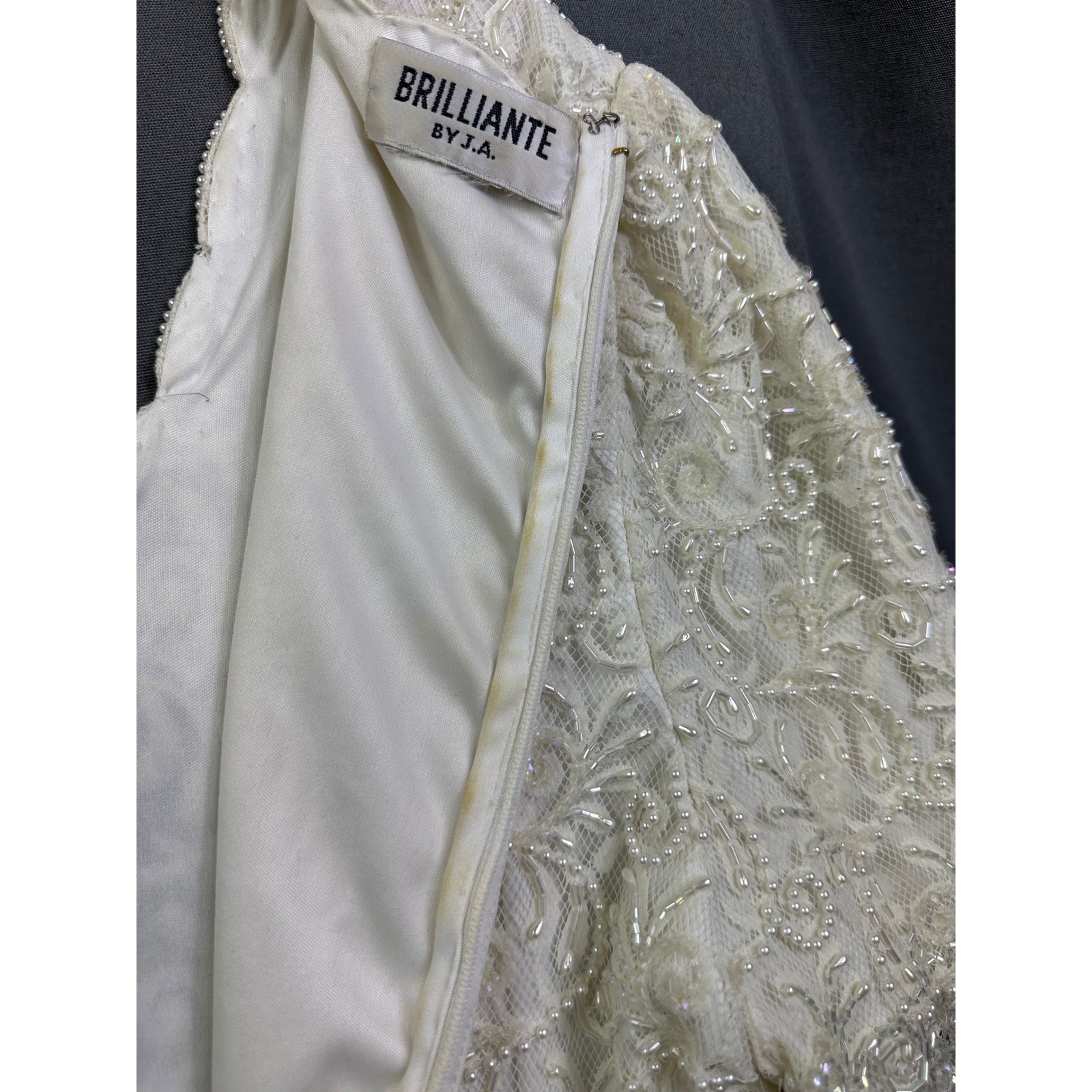 Brilliante by JA Vintage Beaded Sequin Lace Top Ivory Pearl Bridal Evening Sz L