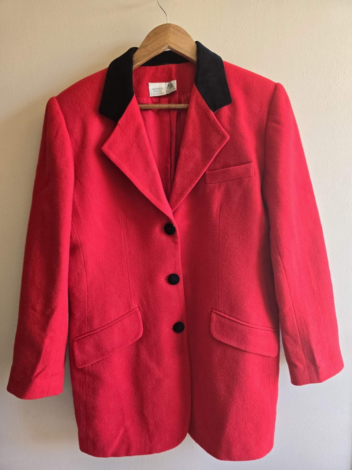 Women’s VTG 60’s 100% Merino Wool Costco Rica Red Peacoat Preppy Academic Sz M