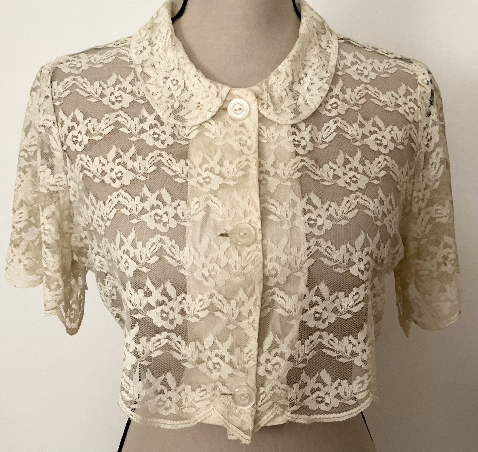 Antique Victorian Bed Jacket Floral Net Scalloped LACE~Medium~TLC~Restore~As Is.