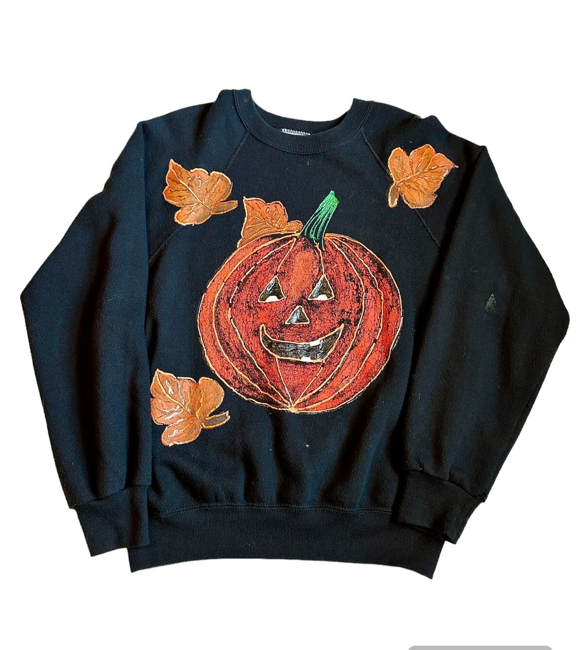 Vintage Jack O Lantern Sweatshirt Halloween Pumpkins Large Hand Painted Kitschy
