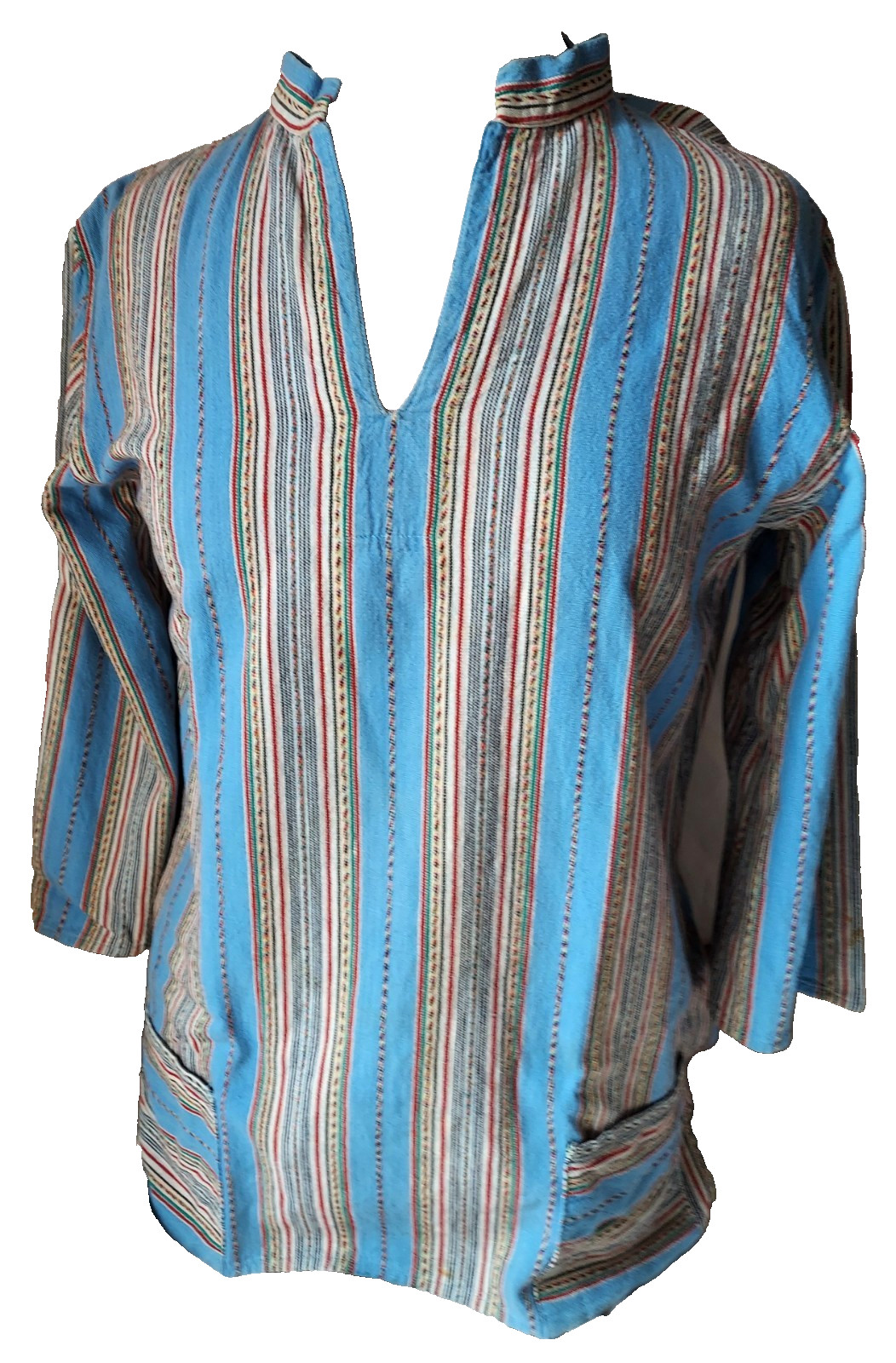 Authentic Hippie Tunic, Sz M, c1960s, Blue Stripe, 100% Cotton, Pockets, Genuine