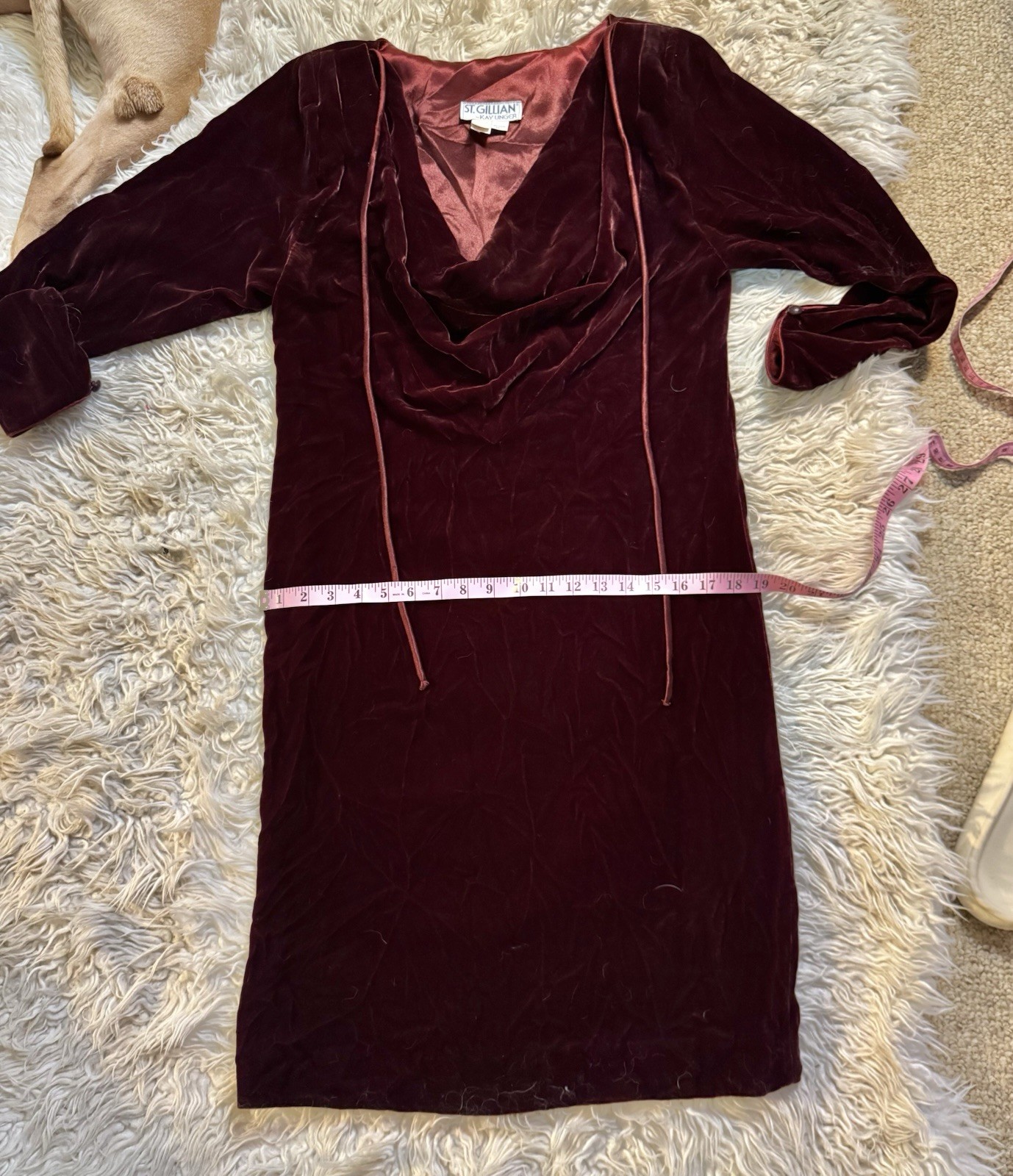 Vtg St Gillian Kay Unger Burgandy Red Velvet Cowl Draped Dress Grecian Goddess