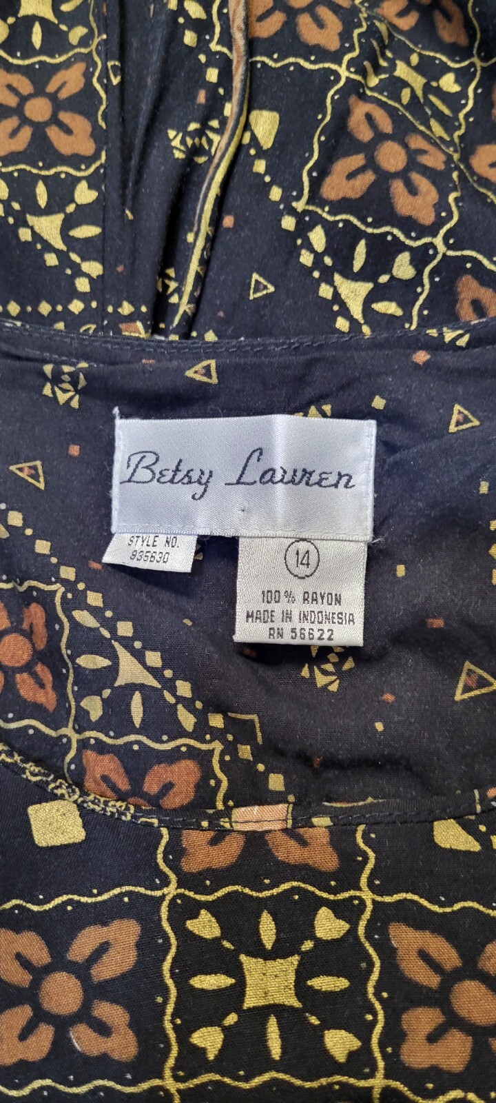 Vintage 90s Betsy Lauren Black Floral Tribal Cottagecore Grunge Maxi Dress 14