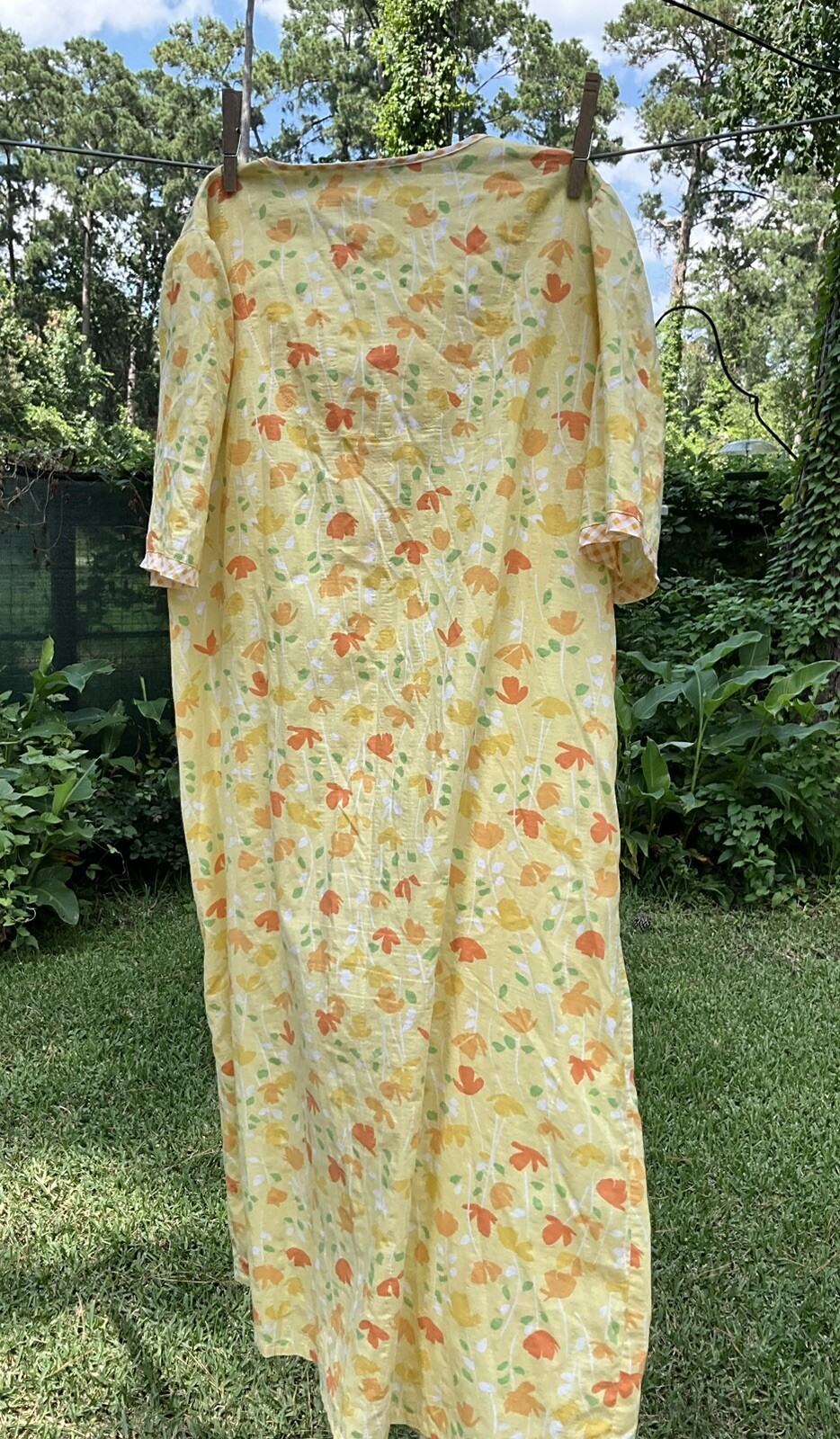 Vtg Bobbie Brooks Yellow Floral Housedress Housecoat Snap Front
