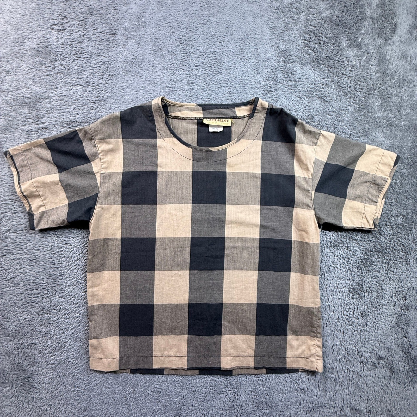 Cambridge Jack Winter Shirt Womens S Tan Black Good Vintage Plaid Short Sleeve
