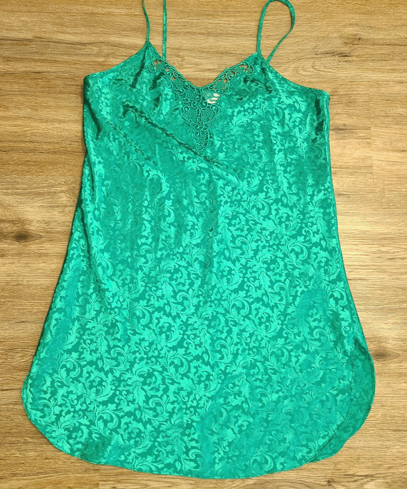 Vtg Inner Most size S Satin Chemise Slip Night dress Green