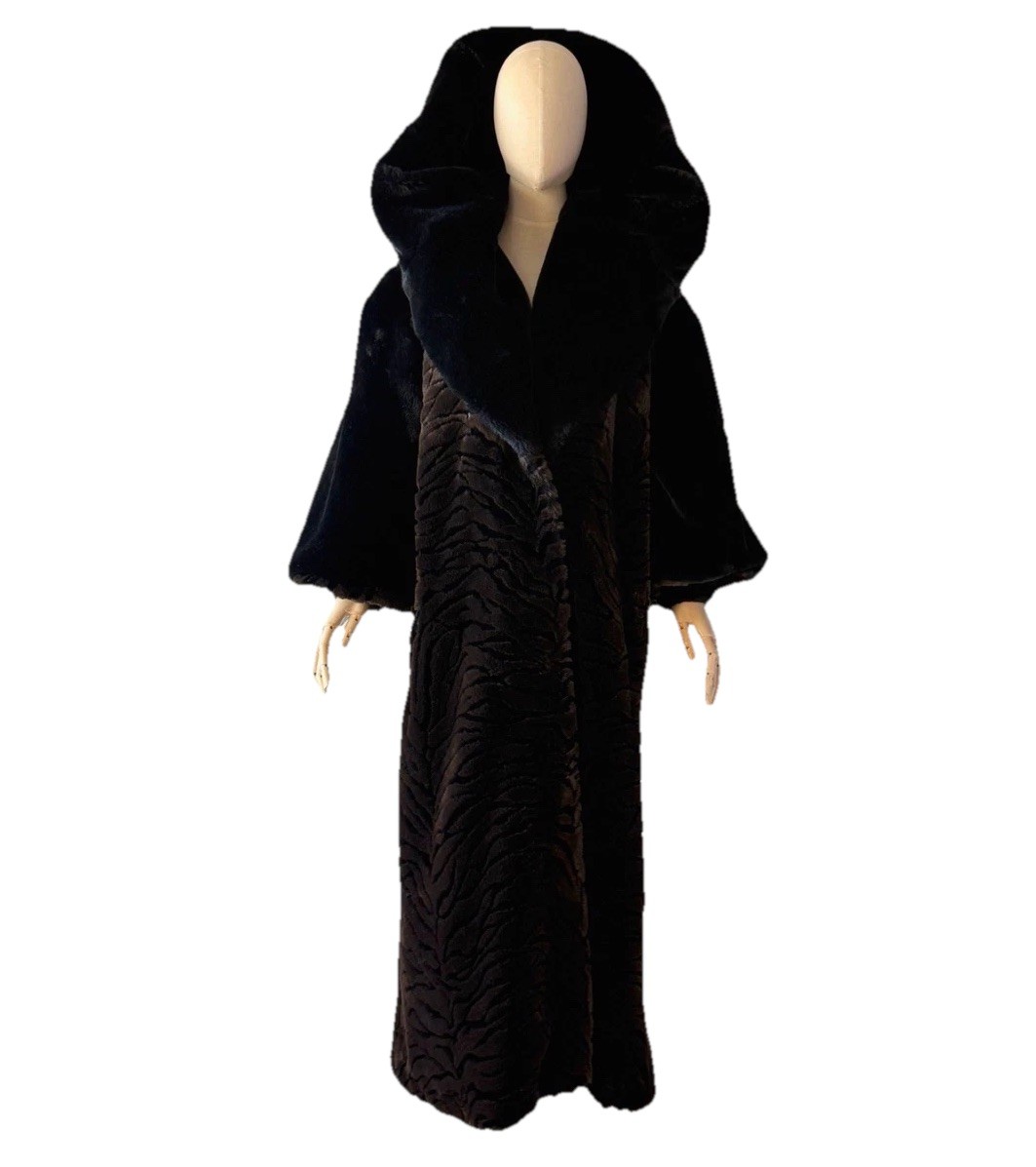 VTG Faux Fur Maxi Coat USA MadeTiger Stripe Cocoon M Hollywood Regency Glamour