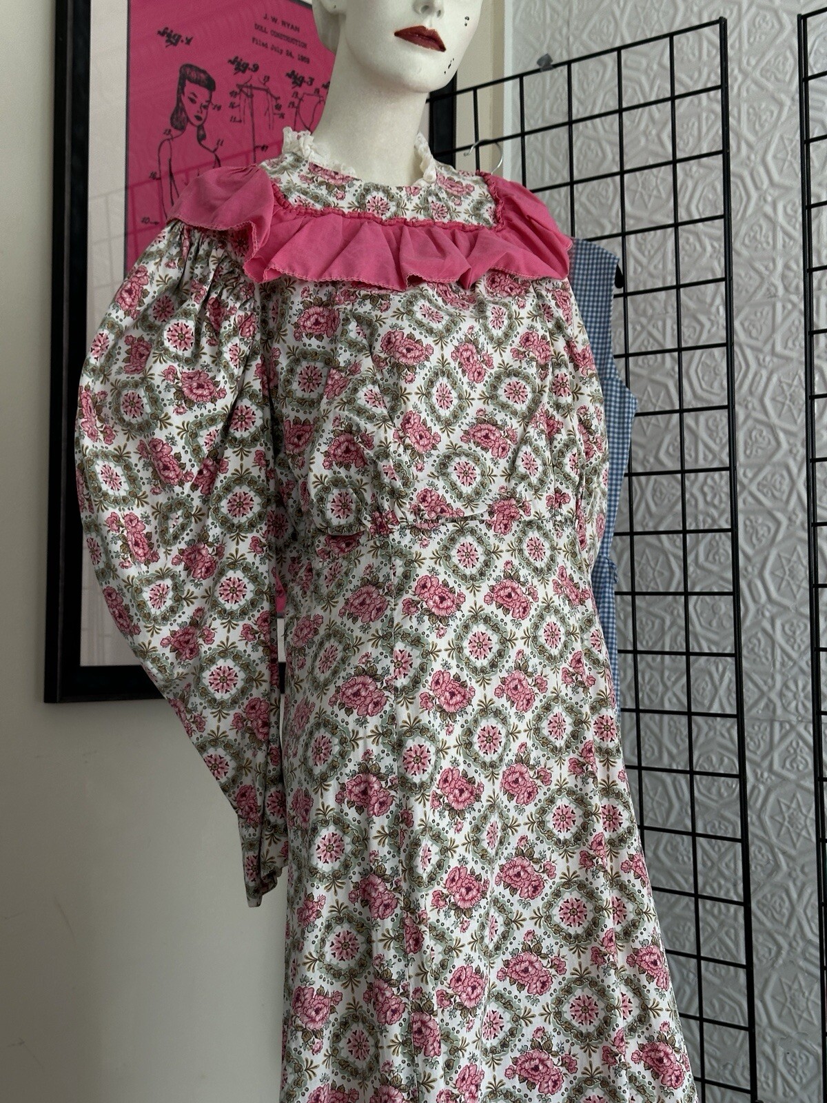 Vintage Theatrical Gown Dress-pink Floral Old World Victorian Style-prairie-M/L