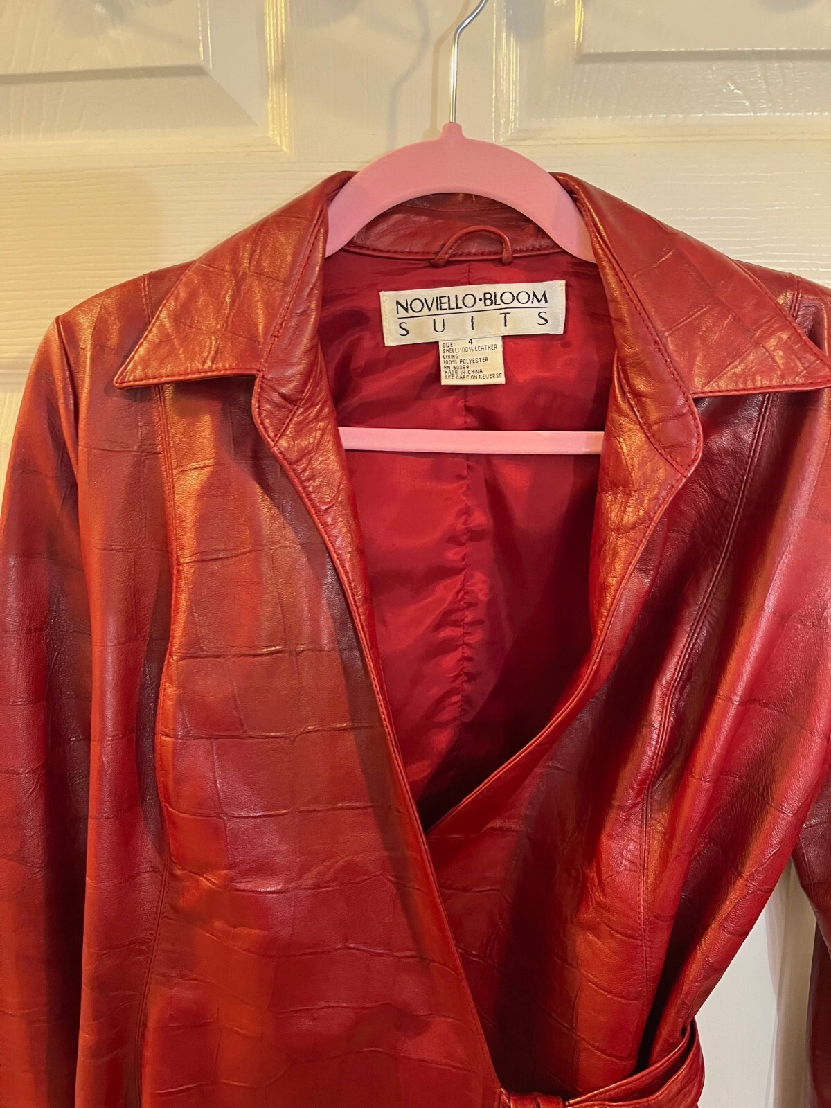 Noviello Bloom Vintage Red Leather Jacket Croc-Embossed Wrap Belt Size 4 Women’s