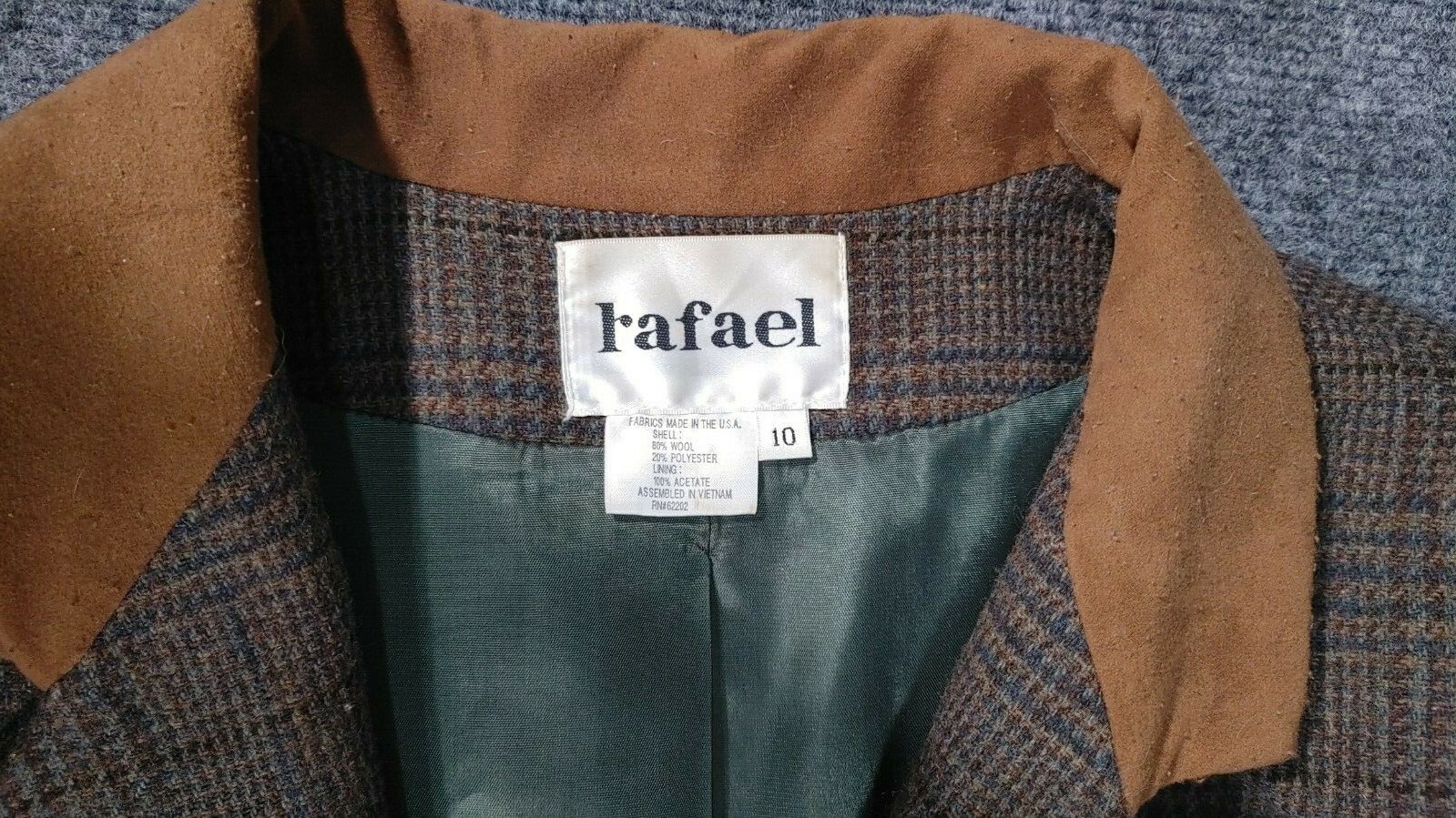 Rafael Women’s Lined Jacket Blazer Coat Brown Green Blue Tweed 1 Button Size 10