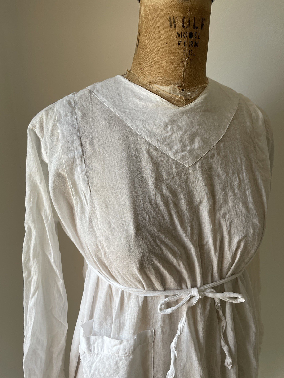 Antique Edwardian White Handkerchief Cotton Dress Cover Nurse Maid Uniform XS/S