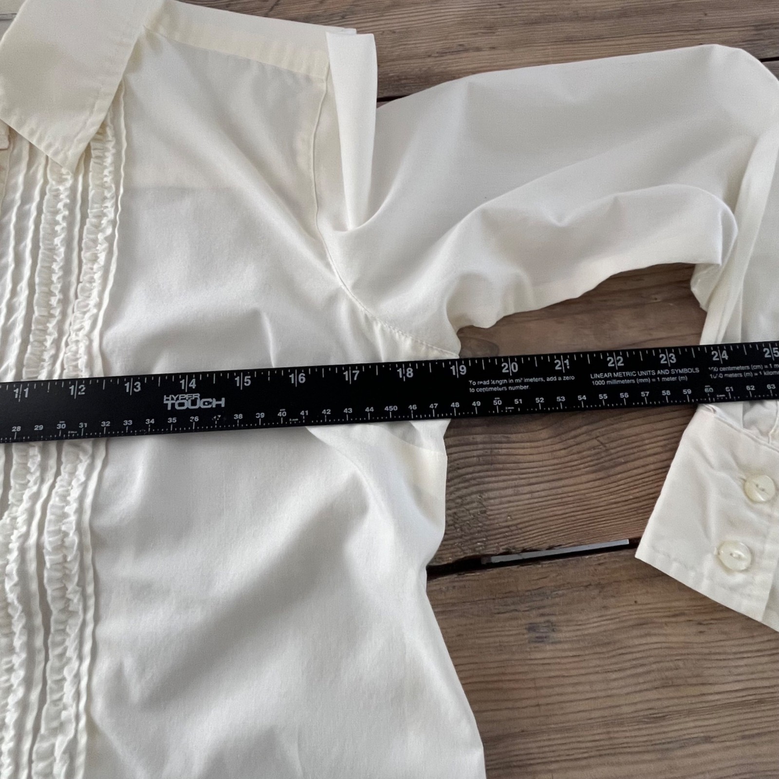 Button Up Vintage 80s Cream Blouse Womens M Tuxedo Front