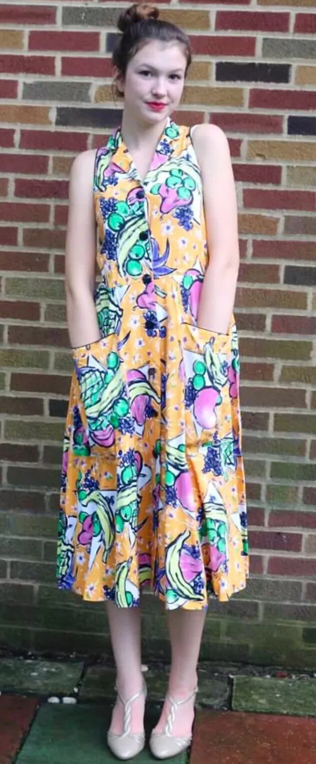 Prestige De Chofflet French Tea Peasant Sleeveless Shirt Dress 1980s Vintage