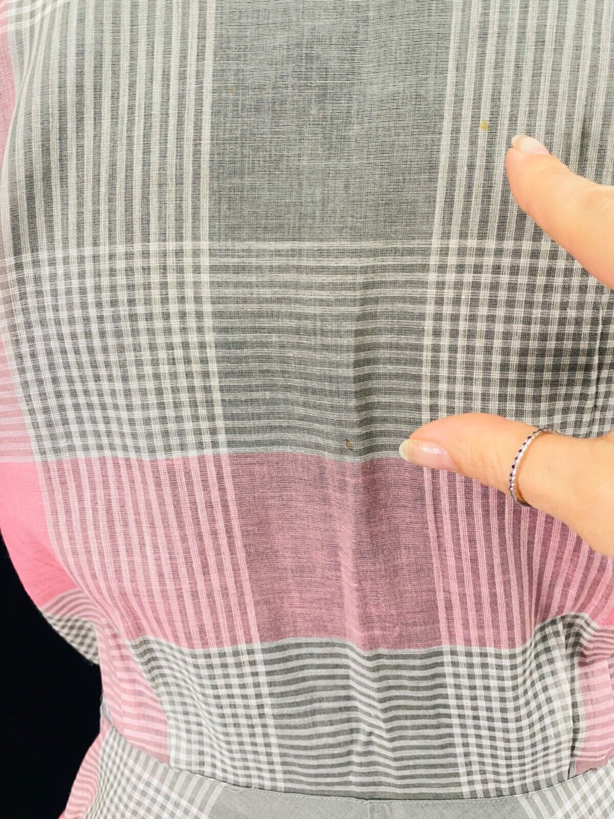 Vintage 1950s pink gray plaid dress cotton sheer short sleeve 1940s XL plus size