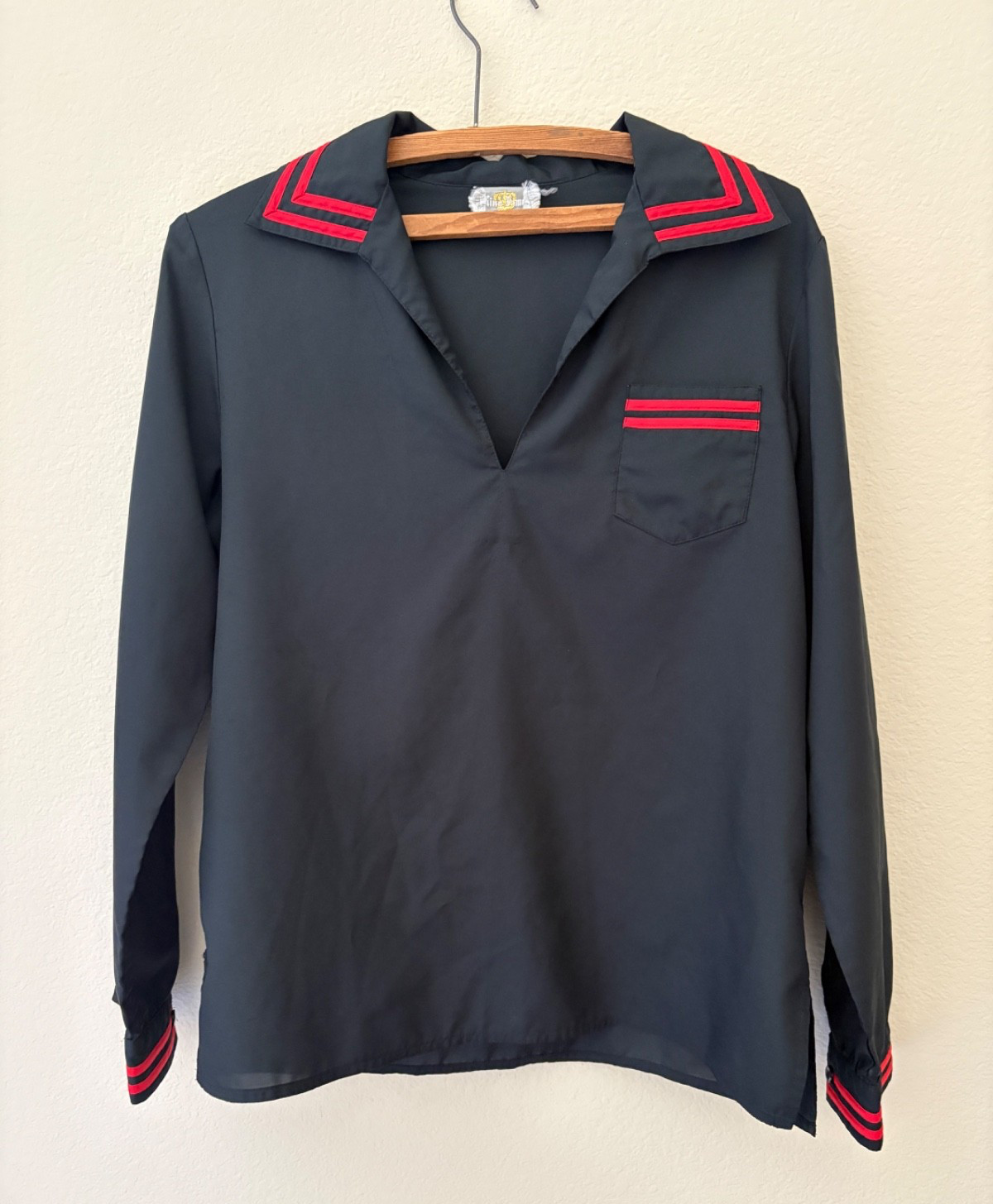 Vintage 1970s Disco Sailor Top Thin Black Red S Studio 54 Club