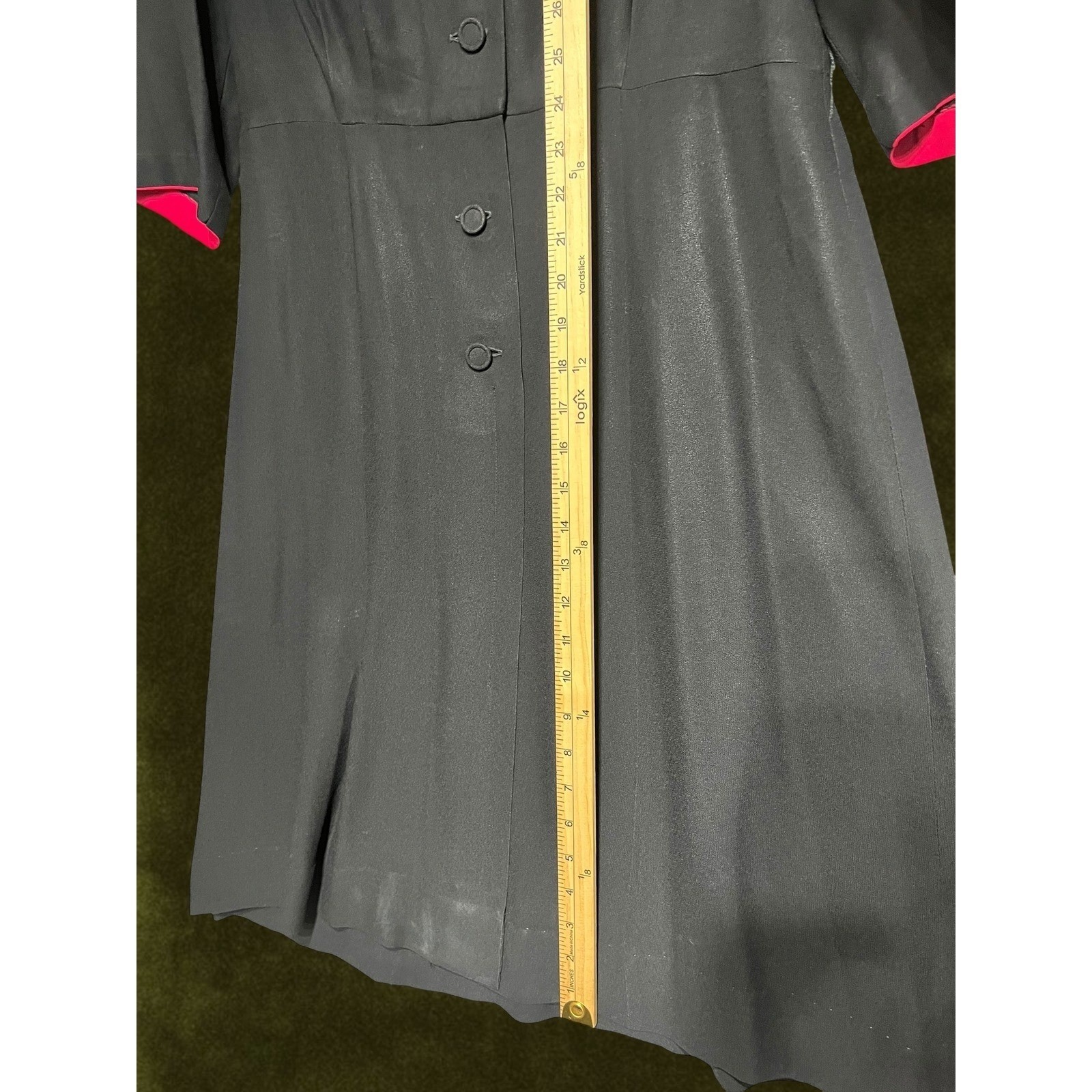 Vintage 1950s Rogers Taylor Navy Blue Fuchsia Pink Trim Fit Flare Dress Mid-Mod