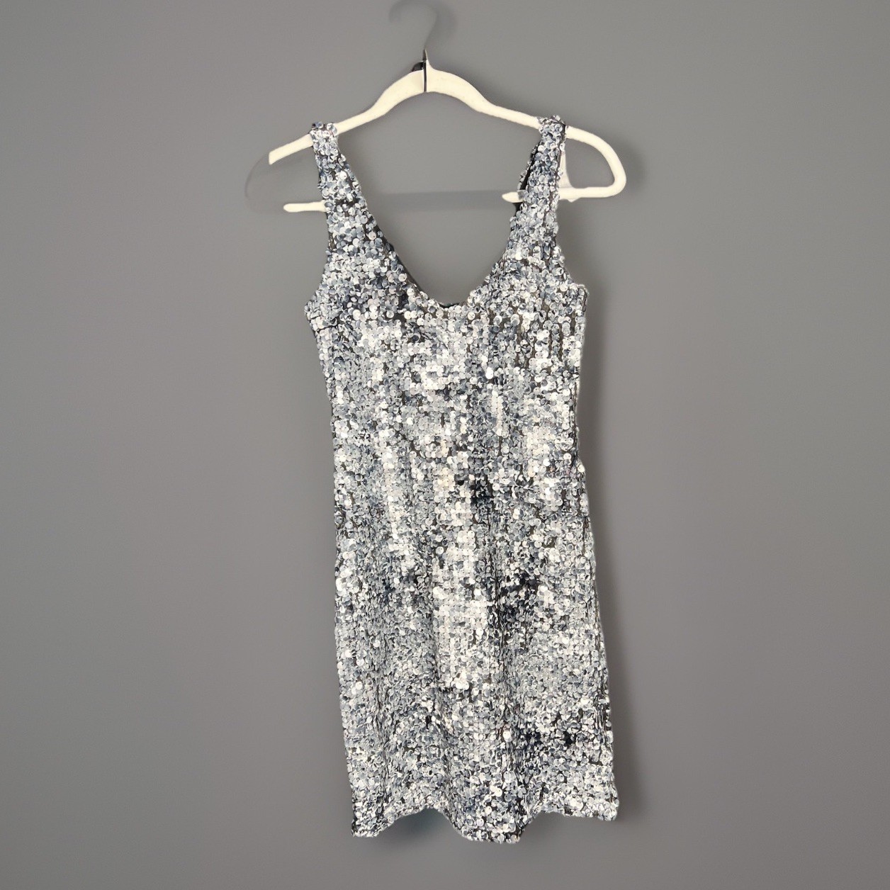 Vintage Sears Silver Black Sequin Dress Womens 12 Sleeveless Cocktail Party