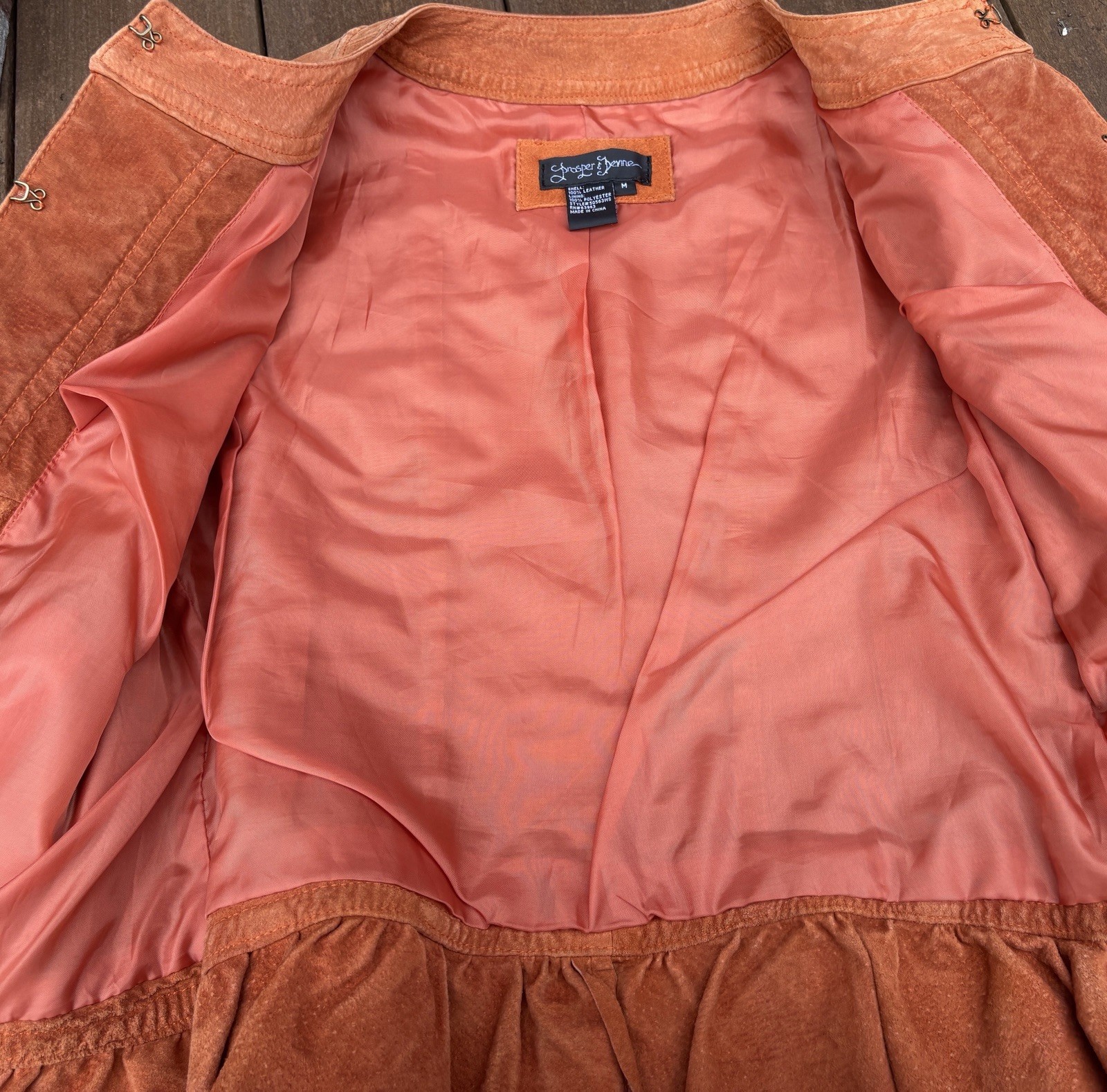 Prosper & Devine Leather Suede Sz Med Rust Color Jacket Nautical Buttons Ruffle