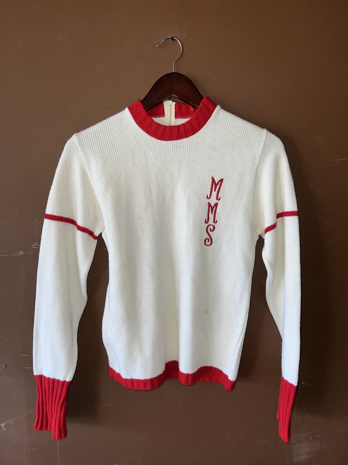 Vintage 1980s Cheerleader Sweater Red White Size SMALL Keller Knit Cheer 70s 80s