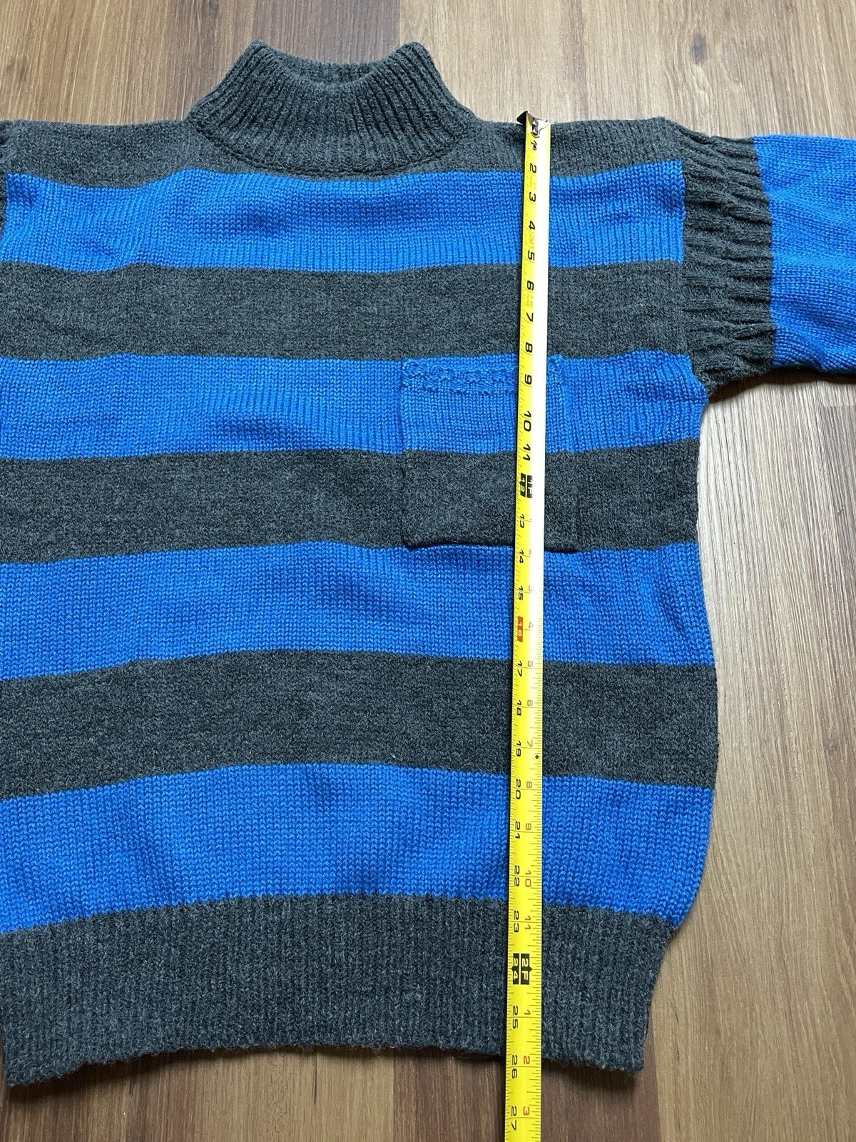 Vtg 1980s Yarnworks Blue Striped Mock neck Sweater