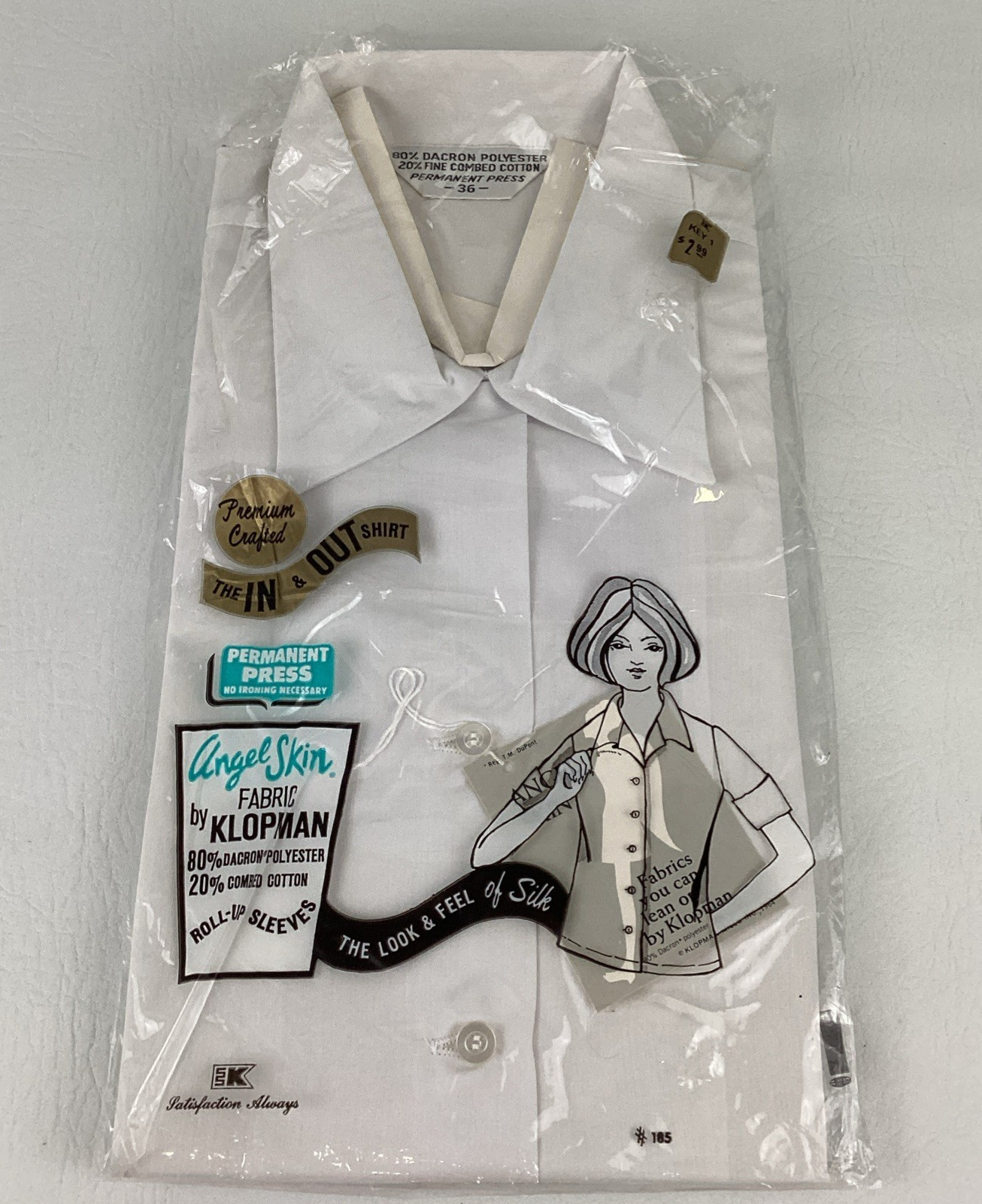 The In & Out Shirt Permanent Press Angel Skin Fabric Klopman White Vintage 1964
