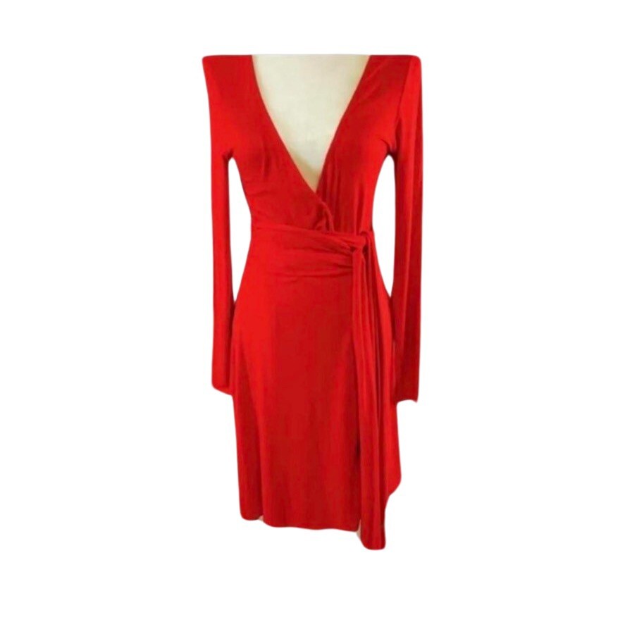 Midi Wrap Around Knit Dress Long Sleeve Vintage Moda International