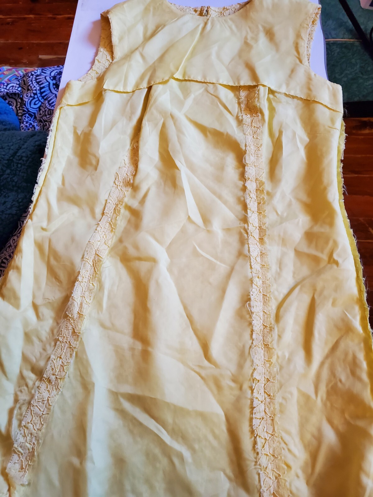 Vtg 50s/60s Elinor Gay Sleeveless Yellow Dress SMALL Embroidered Lace