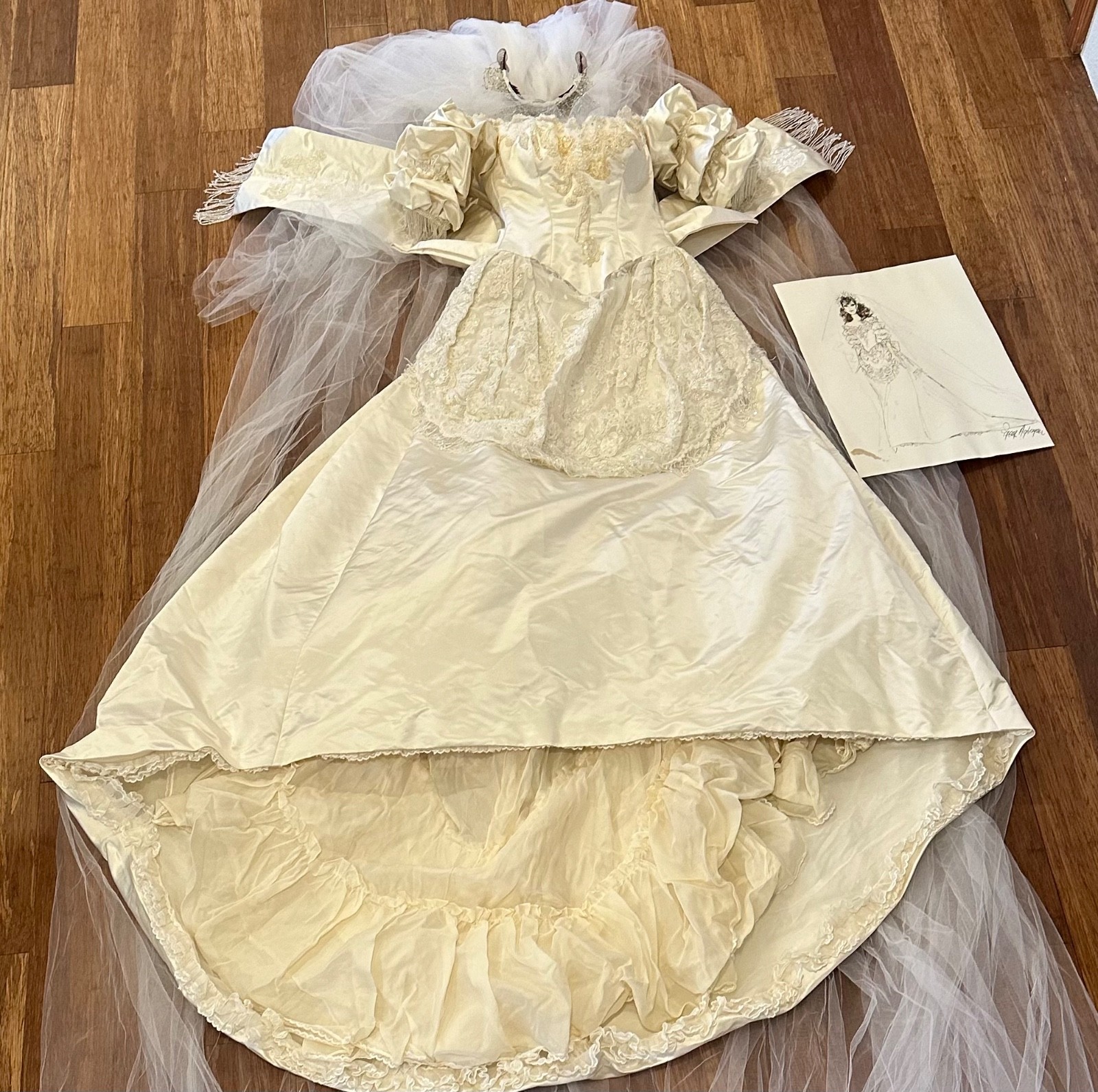 Vintage Ray Aghayan Bob Mackie Bridal Dress 1980’s Plus Watercolor Sketch Signed