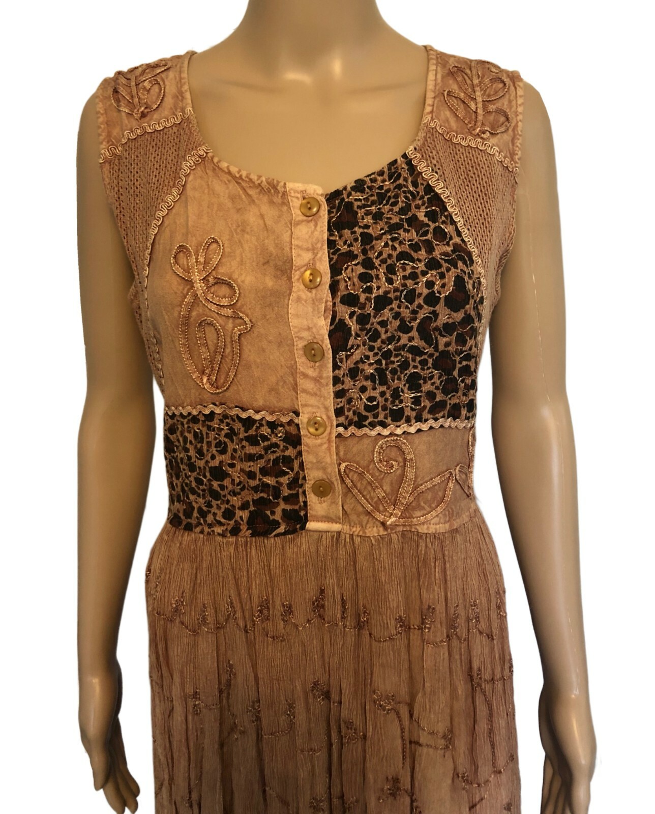 VTG 80s M.P.H. Funky Boho Hippie Embroidered Casual Midi Dress Sz M